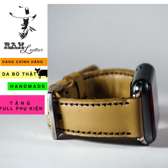 Dây đồng hồ Apple Watch , Iwatch , Iphone Watch Da Bò Màu Trà Sữa RAM Leather Bền Đẹp