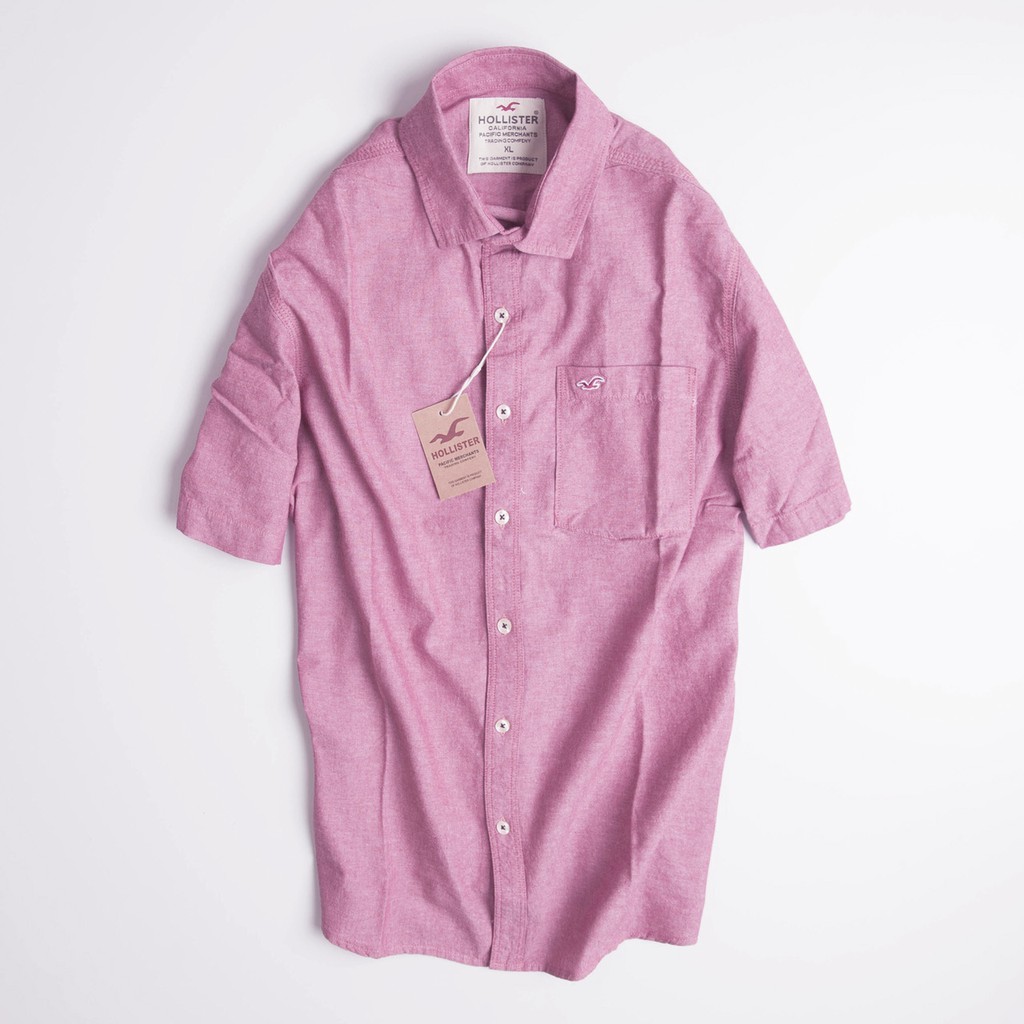 Áo sơ mi nam tay ngắn vải Oxford xuất khẩu cao cấp Hollister màu Hồng - Phong Cách Trẻ Trung