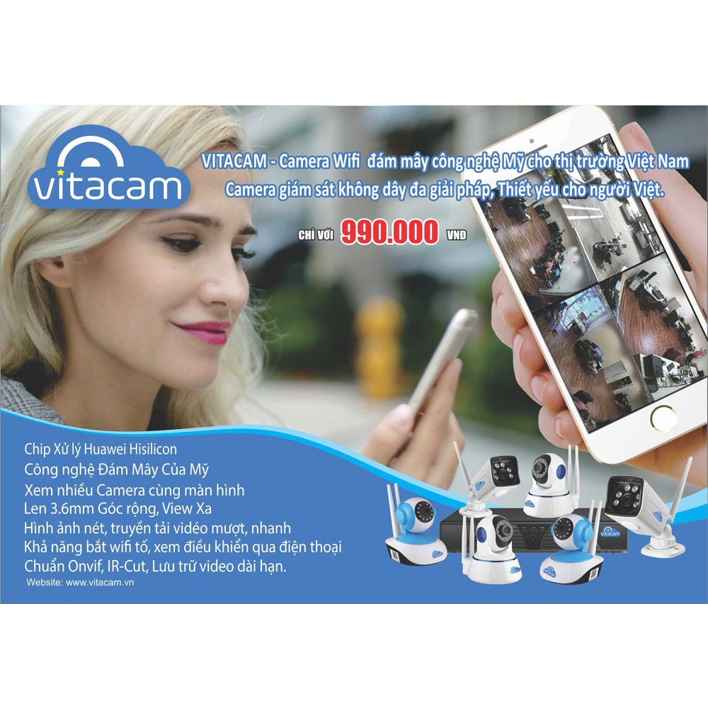 Camera không dây VITACAM VT1080 IP 2.0 HD siêu nét góc rộng tặng kèm thẻ nhớ 32GB