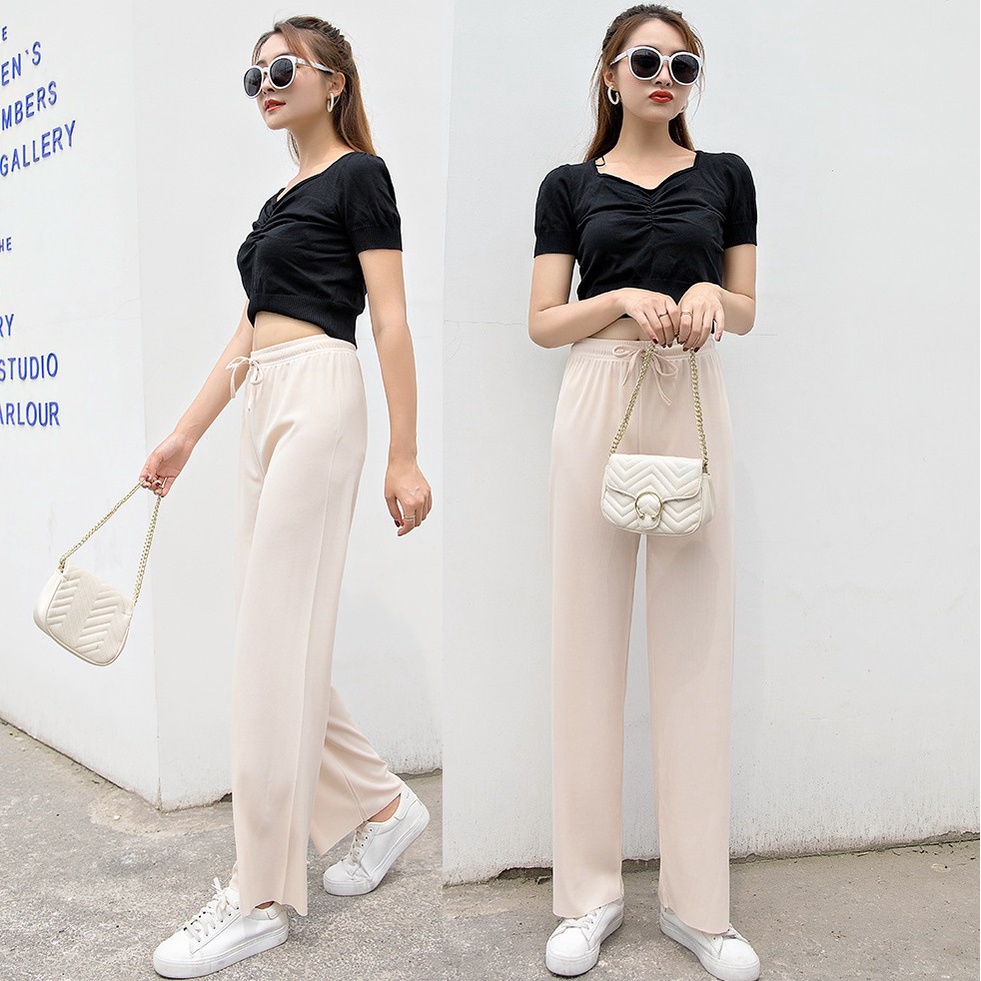 Quần ống rộng nữ mềm mại, siêu mát mẻ mùa xuân hè style Hàn Quốc KRfashion PS102