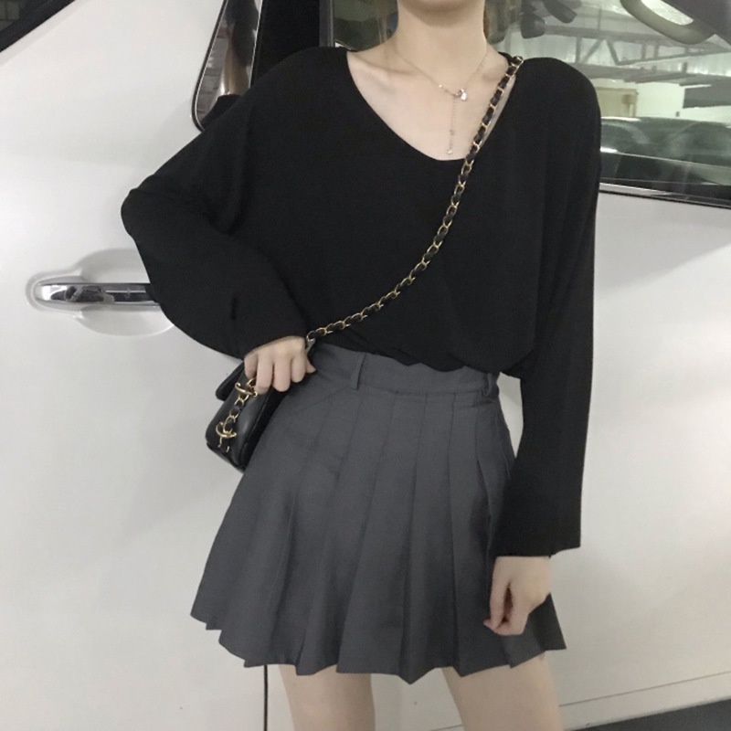 Áo thun nữ tay dài cổ chữ V màu sắc thời trang