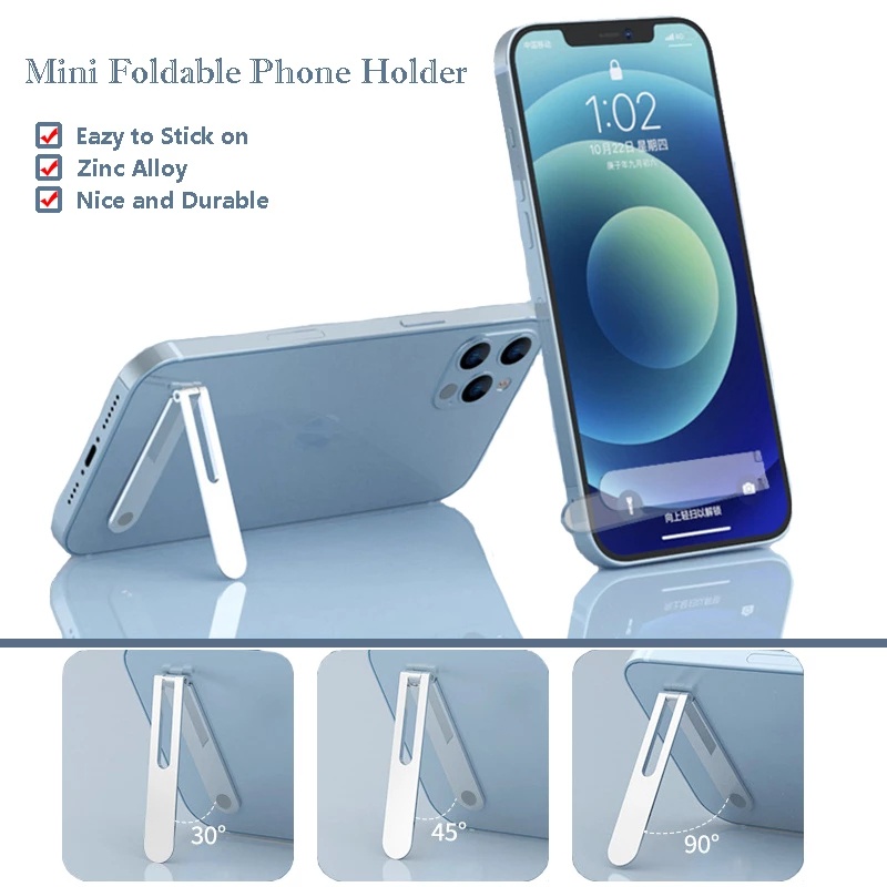 Giá Đỡ Điện Thoại/Máy Tính Bảng Mini Để Bàn Bằng Hợp Kim Kẽm Siêu Mỏng Màu Bạc Có Thể Gấp Gọn