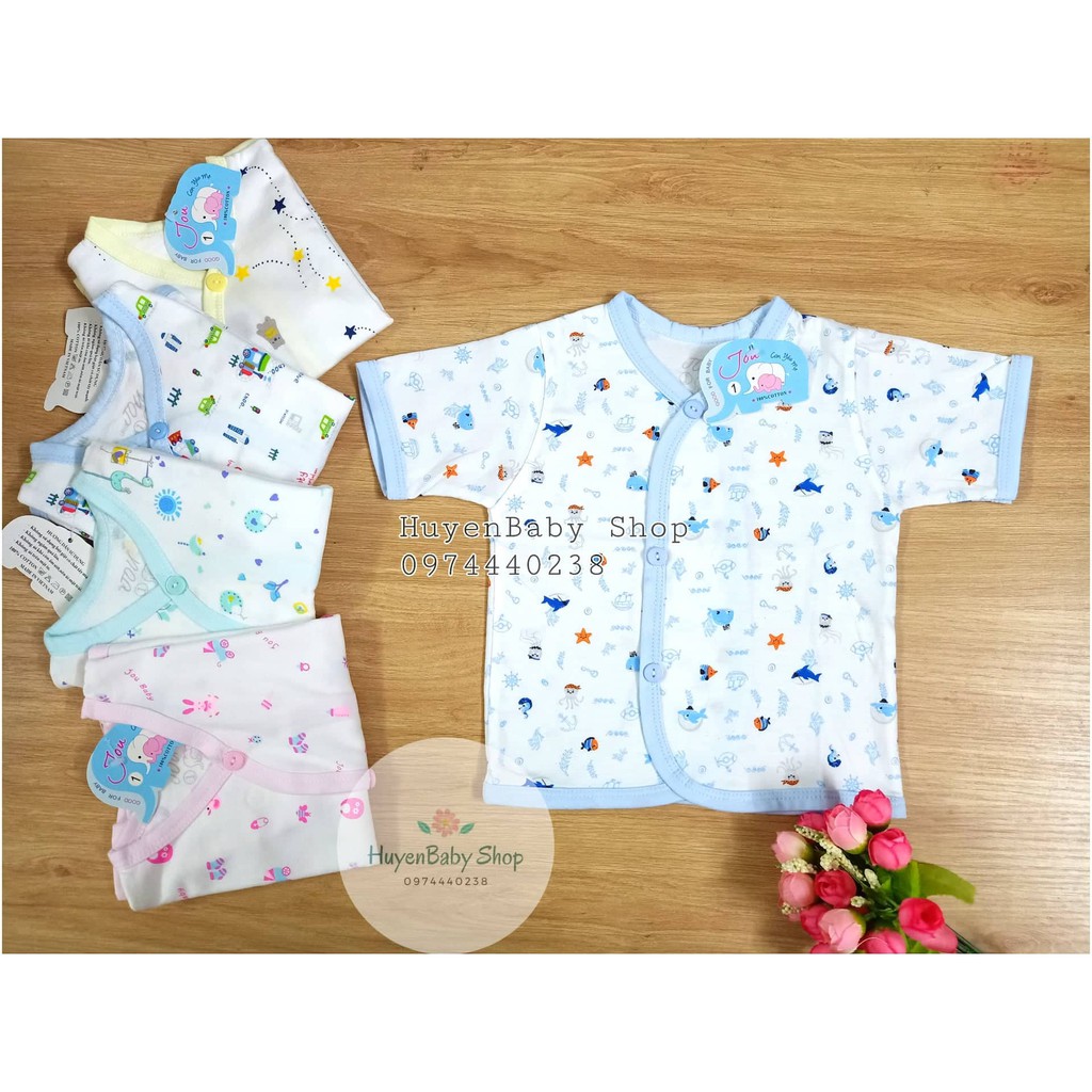 (Hàng loại 1) Áo sơ sinh ngắn tay Cài Xéo Họa Tiết JOU, chất vải cotton 100% cao cấp mềm, mịn, thoáng mát