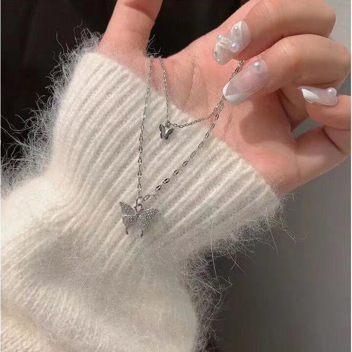 Vòng Cổ Choker Hai Lớp Mặt Hình Bướm Sang Trọng Đơn Giản Dành Cho Nữ