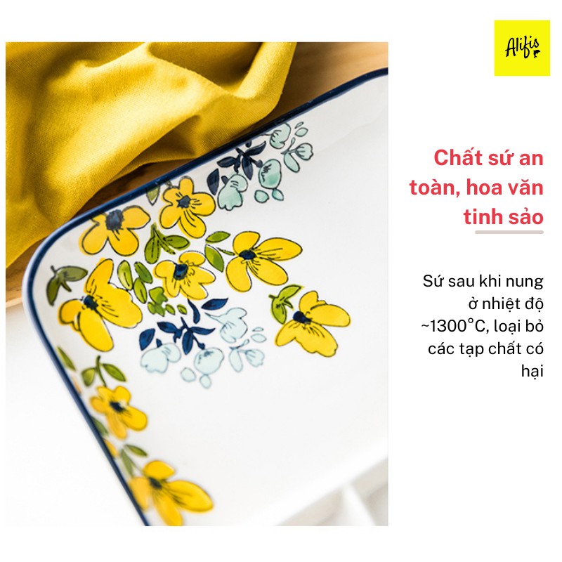 Đĩa sứ, đĩa sứ chia ngăn nhiều họa tiết dùng - phụ kiện bàn ăn tiện dụng