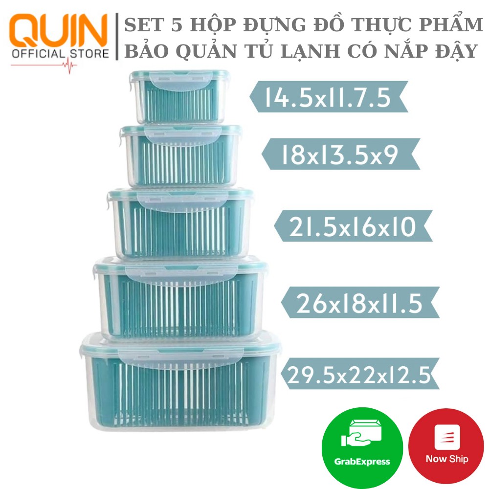 SET 5 Hộp Đựng Đồ, Thực Phẩm Bảo Quản Tủ Lạnh Đa Năng Có Nắp Đậy Cao Cấp - Hộp Đựng 2 Lớp Tiện Lợi
