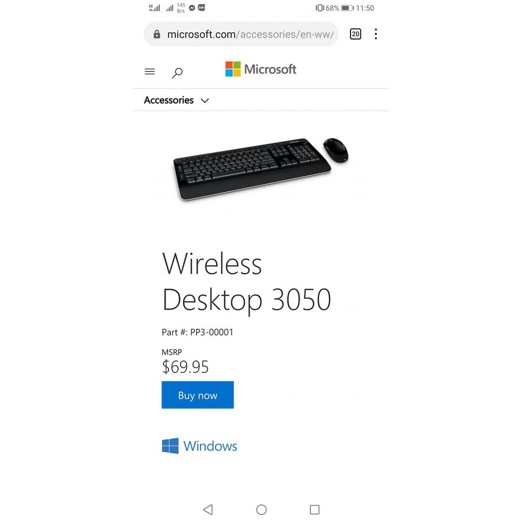 Bộ Bàn phím Chuột Microsoft Wireless Desktop 3050