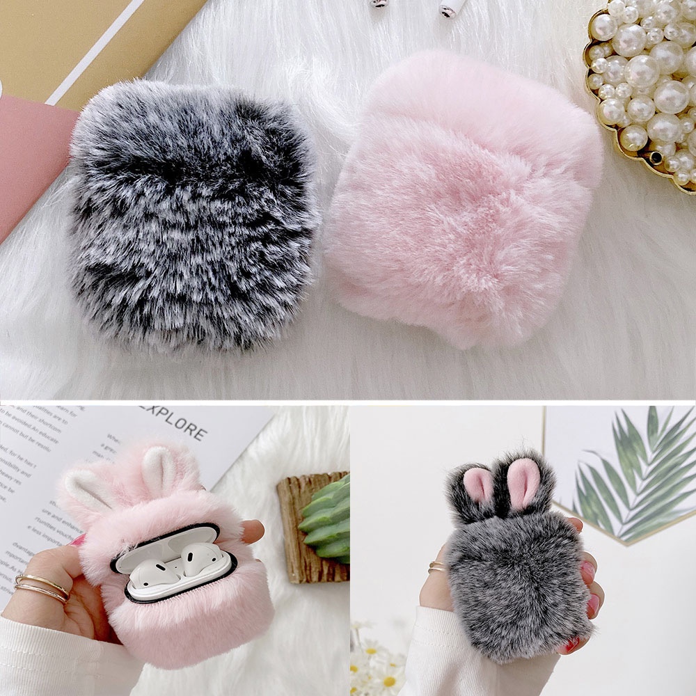 Vỏ bảo vệ hộp sạc tai nghe Bluetooth Airpods Pro 1 2 3 phối lông chống sốc thời trang