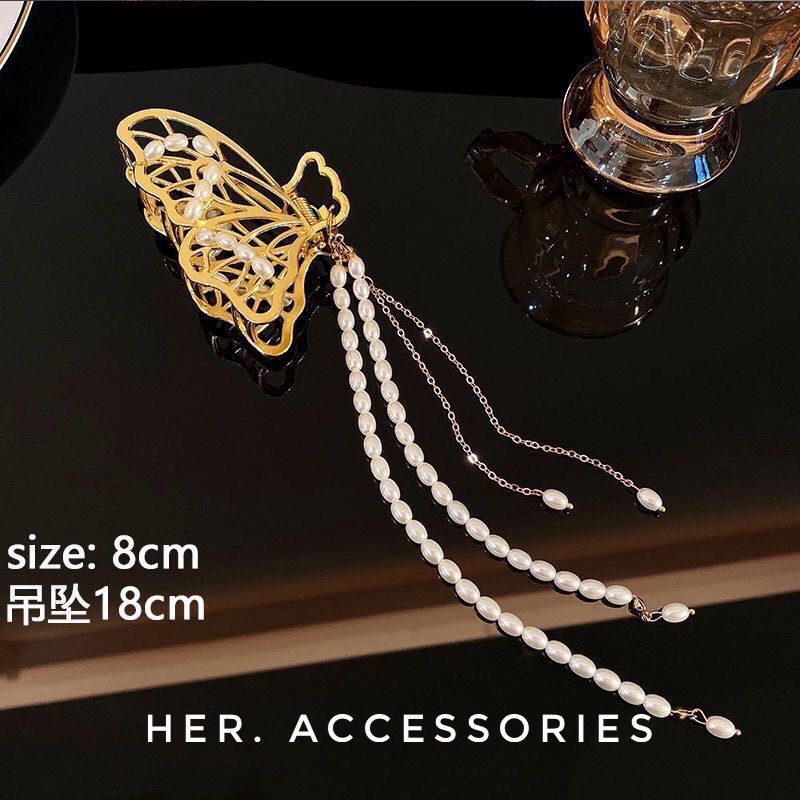 Kẹp tóc nữ hình bướm kim loại đính hạt trai phong cách Hàn Quốc cá tính năng động lịch sự sang chảnh nữ tính cuốn hút