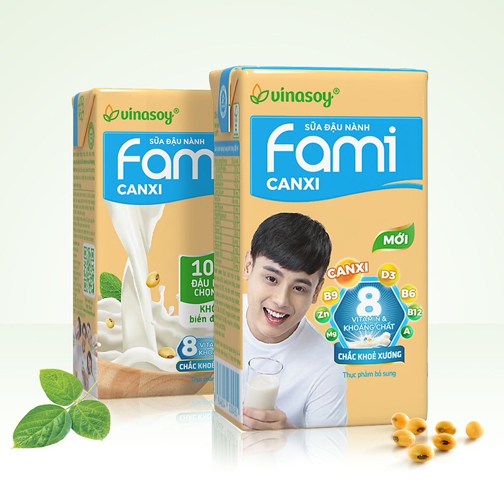 Thùng 36 Hộp Sữa Đậu Nành Fami 3 Loại ( Nguyên chất,Canxi,Canxi Ít Đường) 36 hộp x200ml