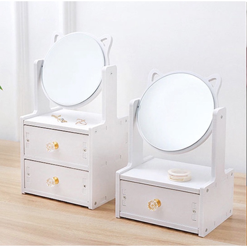 Tủ Bàn Trang Điểm Mini Gương Tai Mèo Dễ Thương Đựng Đồ Makeup decor phòng