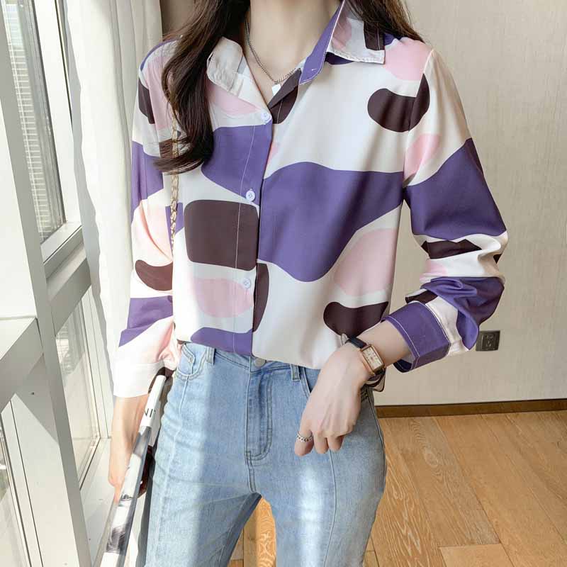 Áo Sơ Mi chiffon Tay Dài In Họa Tiết Phong Cách retro Hàn Quốc Mới Cho Nữ