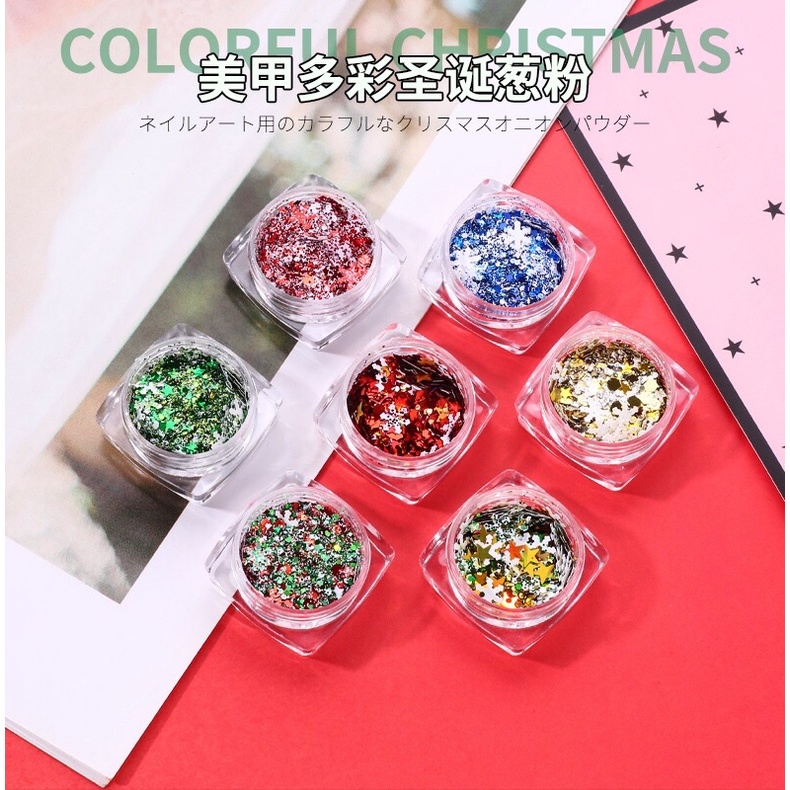 Set 12 màu nhũ mắt, nhũ kim tuyến trang trí móng Kira Gritter hoa tuyết, ngôi sao | BigBuy360 - bigbuy360.vn