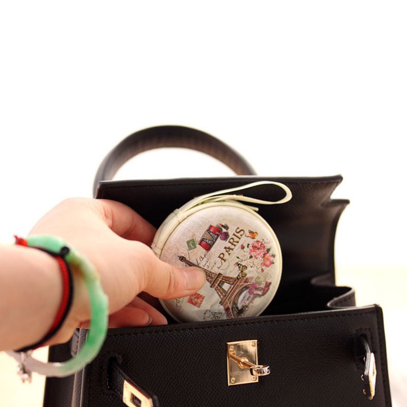 Túi dây kéo khóa tròn đựng tiền xu in hình tháp Effiel Pháp