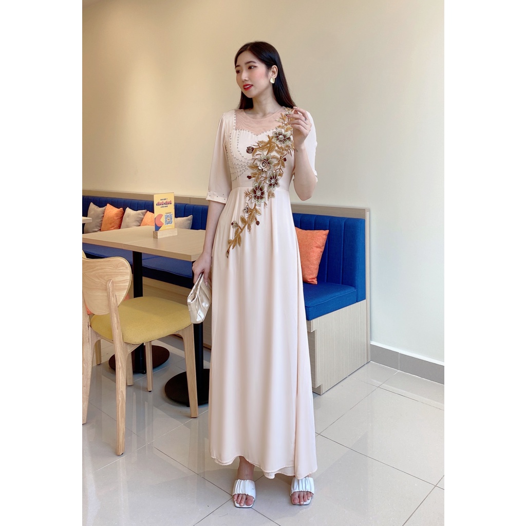 đầm dạ hội nữ, thiết kế sang trọng dự tiệc, phối hoa