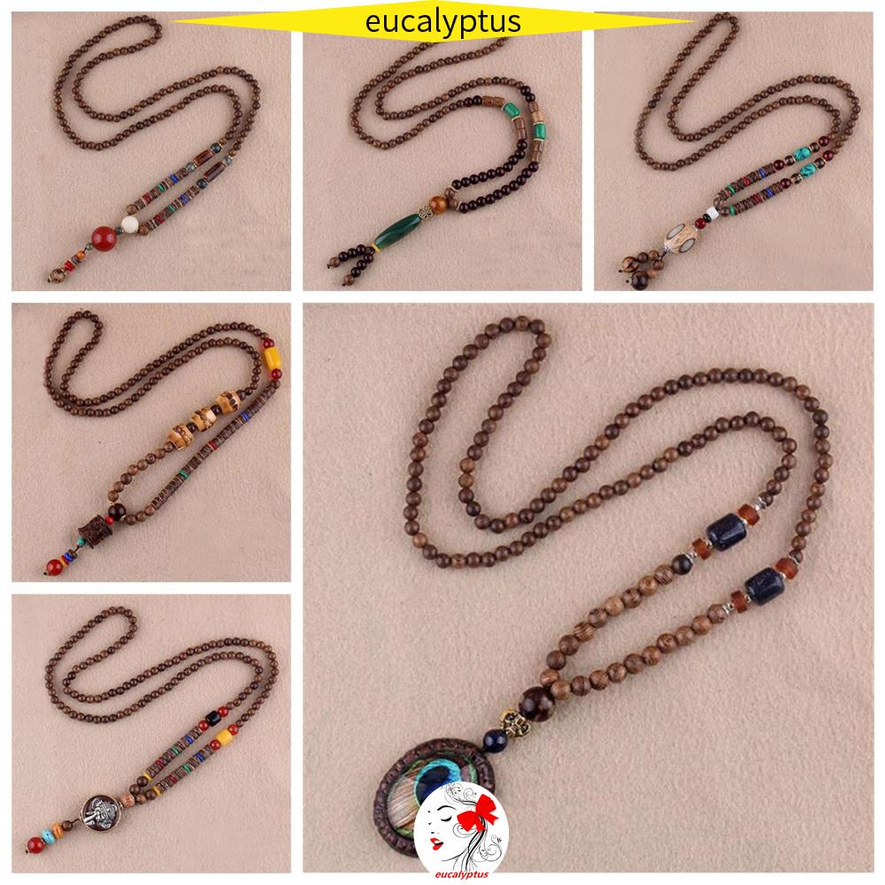 Vòng cổ Hạt Gỗ Họa Tiết Lông Vũ Phong Cách Boho Cổ Điển