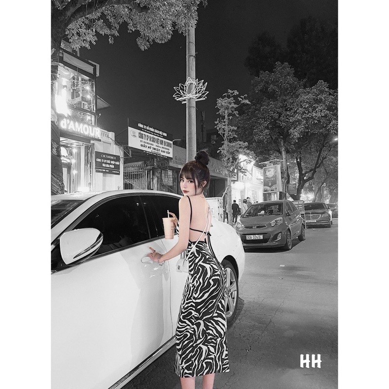 Đầm hai dây body vằn MPB dáng dài chất co dãn, Váy ôm nữ dự tiệc sang trọng hoạ tiết vằn siêu xinh | BigBuy360 - bigbuy360.vn