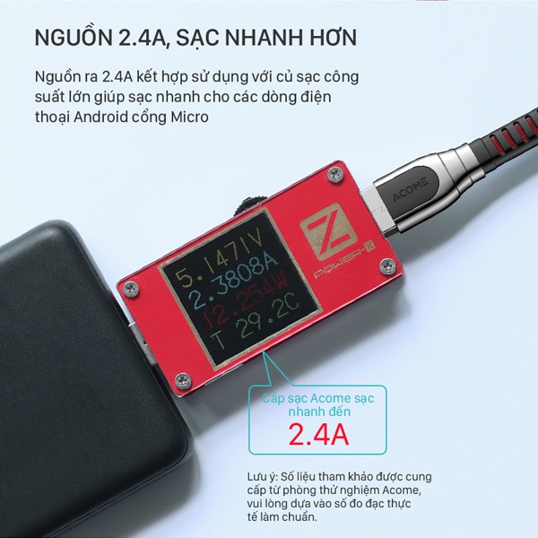 Cáp Sạc Nhanh Dài 2M ACOME Cáp Dù Bền Chắc Tương Thích Với Thiết Bị Android Bảo Hành 12 Tháng