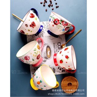 Cốc gốm sứ uống trà, cafe họa tiết vẽ tay, dùng ăn chè, hay sữa chua dầm đều được ạ 🥰🥰