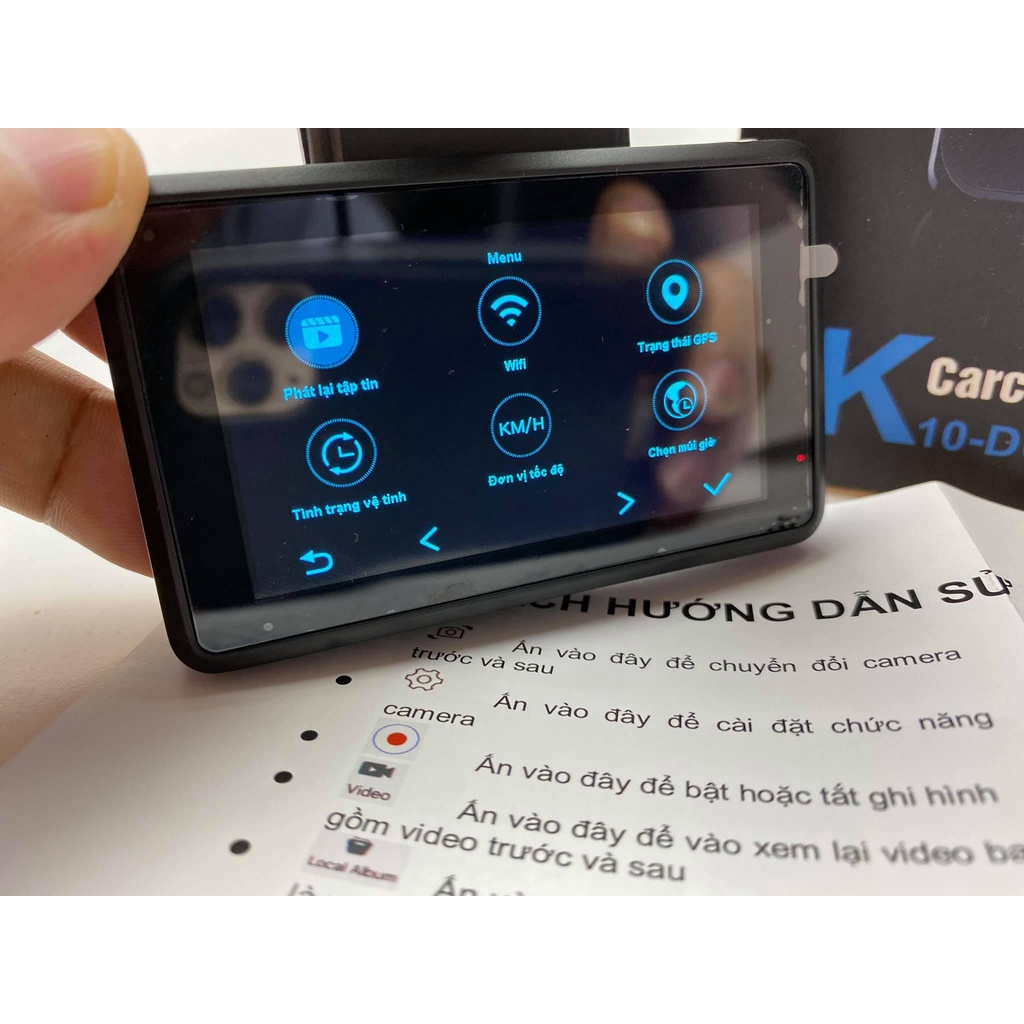 Camera hành trình ô tô thương hiệu cao cấp Dashcam K10 tích hợp camera sau Wifi GPS - Hàng Nhập Khẩu Chính Hãng