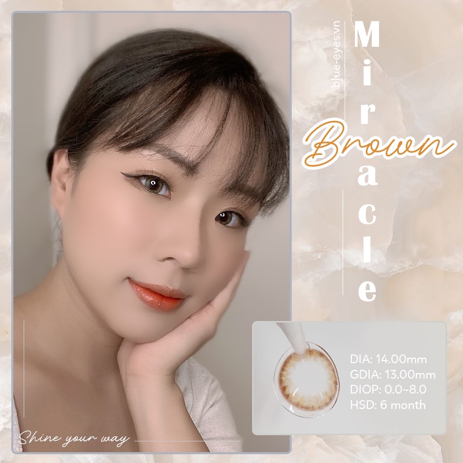 Kính áp tròng cận Blue Eyes - MIRACLE BROWN - Lens thời trang giãn nhẹ màu nâu ấm tự nhiên - lens nội địa Hàn