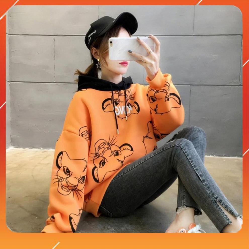 Áo hoodie unisex chất liệu nỉ chần bông, áo hoodie nữ in hình họa sư tử tiết cá tính - TH20
