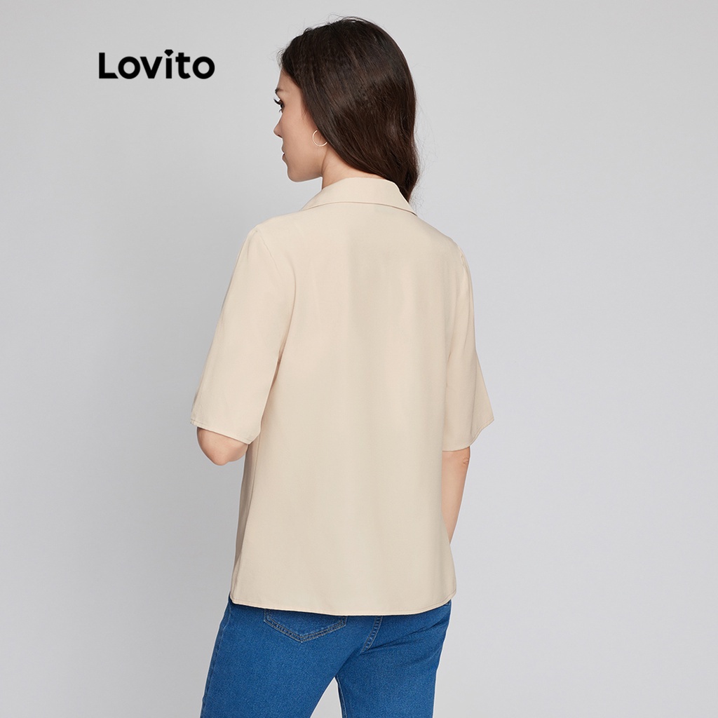 Áo kiểu Lovito đính nút phía trước cổ bẻ màu trơn sang trọng L23LD013 (màu mơ)