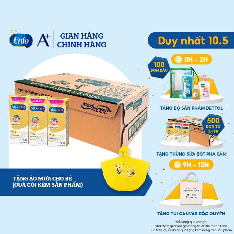 Thùng 24 hộp Sữa bột pha sẵn Enfagrow A+ Hương vị Vanilla - 180ml/hộp