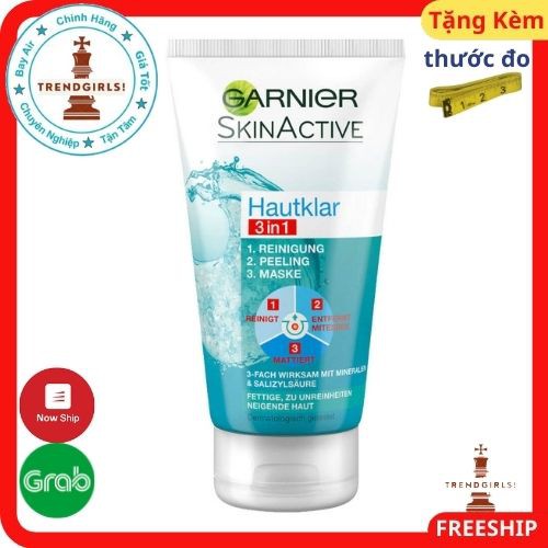 Sữa rửa mặt Garnier Skinactive Đức 3 in1, 150ml 3 Chức Năng phù hợp với rửa mặt da nhờn và da mụn đầu đen - trend girls