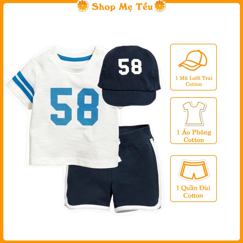 Set Bộ Quần Áo Cộc Tay Kèm Mũ In Số Cho Bé Trai 1 - 6 Tuổi Chất Cotton Siêu Mát Hàng Xuất Mẹ Tều Size 9 - 22 kg