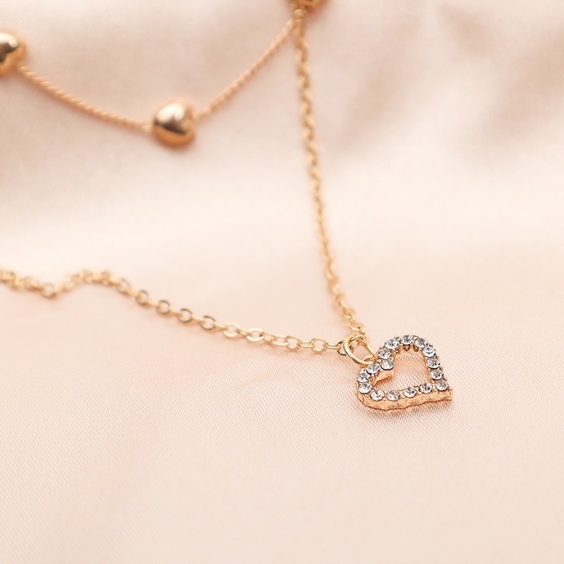 Vòng cổ Hai Lớp Mặt Hình Trái Tim Đính Đá Thời Trang Dành Cho Nữ