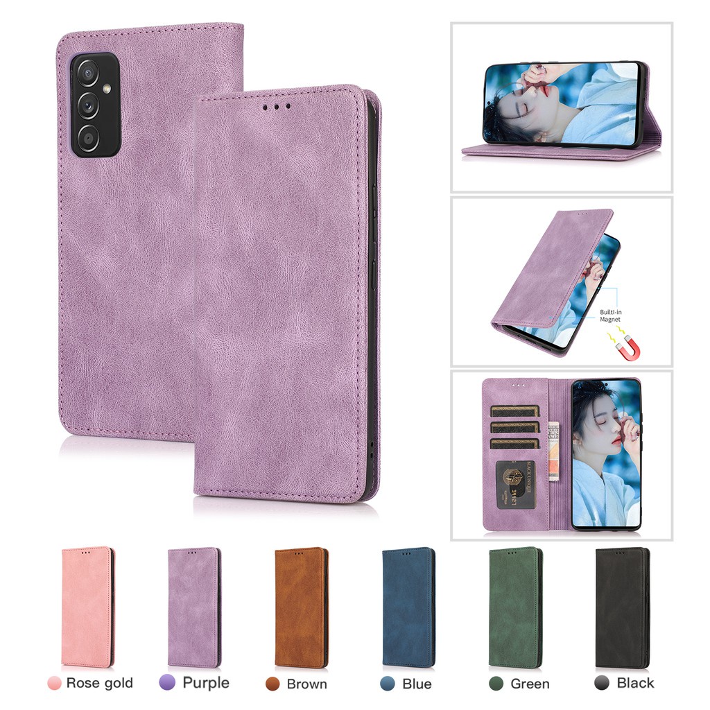 Ốp điện thoại nắp lật từ tính retro sang trọng cho Samsung Galaxy A21S A71 A51 S10 Plus S10 +