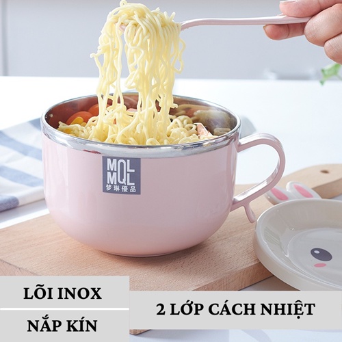 [SIÊU CUTE] Bát ăn mì  Tô mì lõi inox 2 lớp có nắp kèm thìa chống nóng cách nhiệt cao cấp nắp hình thú tiện lợi giá rẻ