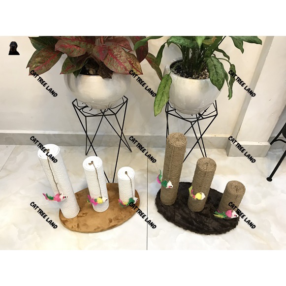 TRỤ CÀO MÓNG (CATTREE) BẰNG GỖ CHO MÈO, HÌNH OVAL 3IN1 - NHÀ CÂY CHO MÈO MÀI MÓNG KÈM ĐỒ CHƠI CHUỘT BÔNG