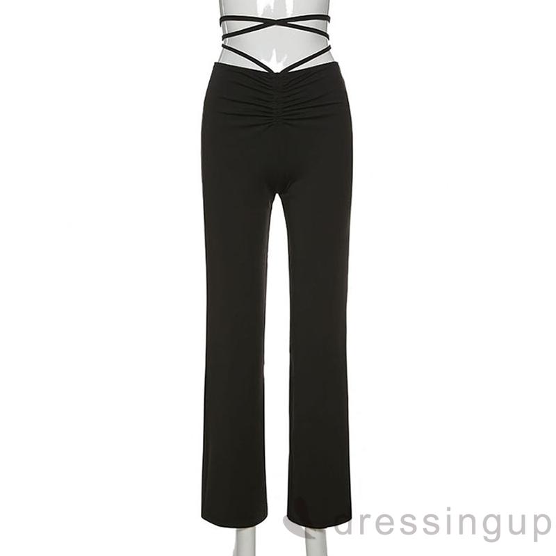 Quần Dài Lưng Cao Màu Trơn Thiết Kế Đơn Giản Cho Nữ