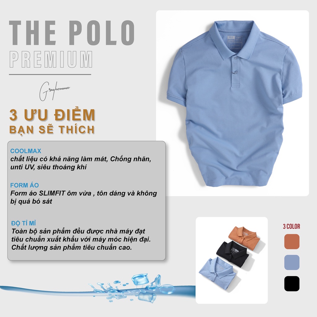 Áo Phông Polo Nam Trơn Có Cổ Tay Ngắn Basic GRAYHOMME Phối Viền Tay Vải Cotton Cao Cấp TPG2007