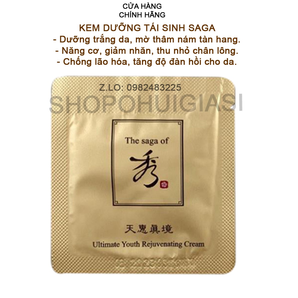 Gói kem dưỡng Saga tái sinh chống lão hóa Ultimate Regenerating Cream đậm đặc dưỡng sáng, giúp ngăn ngừa lão hóa 1ml