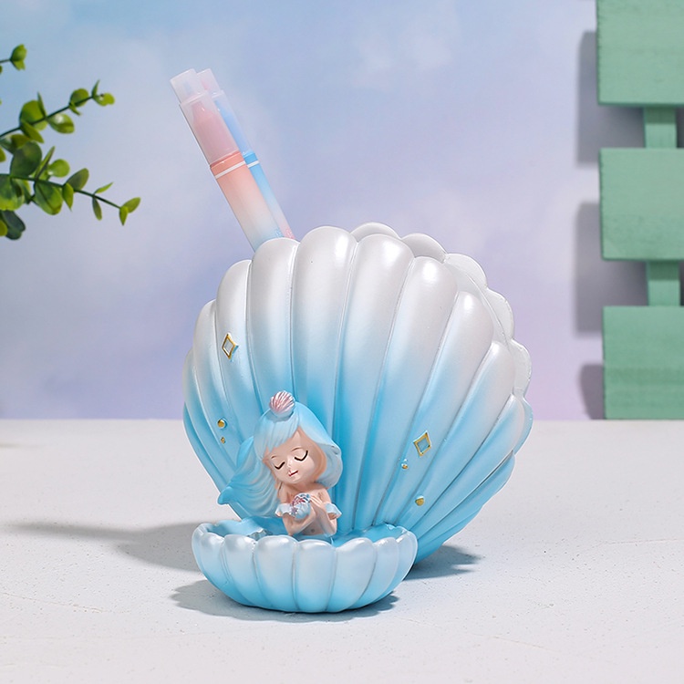 Ống Đựng Bút Hình Nàng Tiên Cá Bằng Nhựa Resin Dễ Thương Dùng Làm Quà Tặng Sinh Nhật