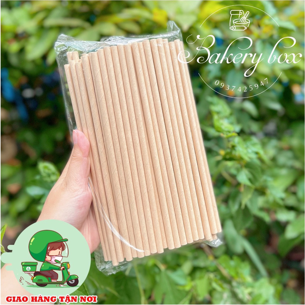 100 Ống Hút Giấy Kraft Phi 6 Dùng Uống Sinh Tố - Trà Chanh - Trà Sữa