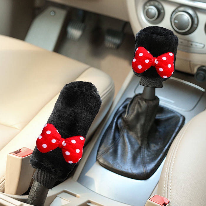 Car Handbrake Sleeve Shift Knob Cover Cute Soft Plush Car Interior Decoration Armrest Gloves Hanging Gear Lever Cover Universal Female jh1Q