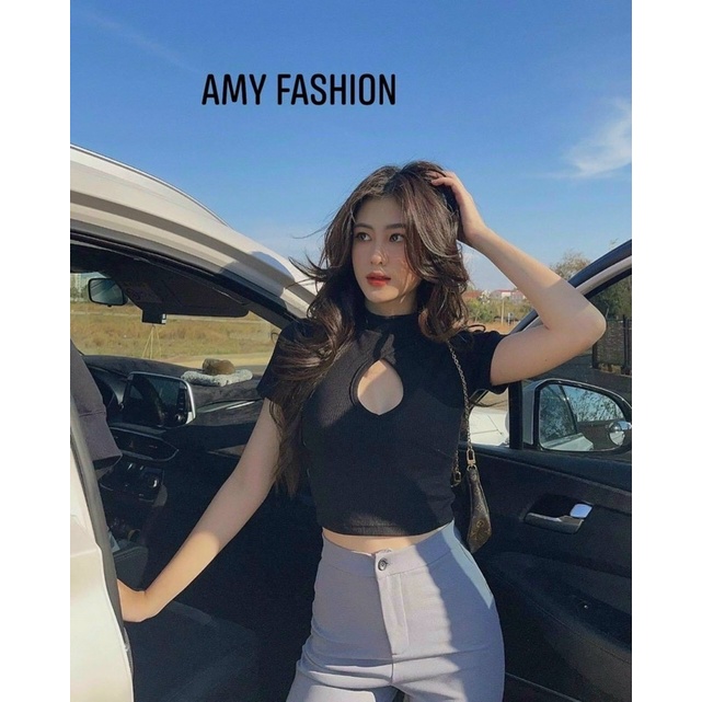 ÁO CROPTOP CỔ CAO GIỌT NƯỚC TRÀN LY VKV