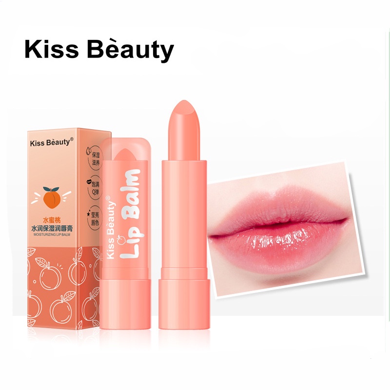 Son Dưỡng Vị Đào có vỏ hộp KISSBEAUTY, dưỡng ẩm cho môi, chống nút nẻ, mùi đào thơm dịu