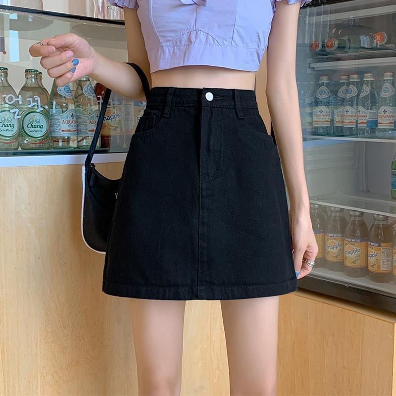 ▧Chân Váy Jean Chữ A Nữ Màu Đen Cạp Cao Dáng Suông Chất Đẹp Loại 1 Có Cúc Dễ Phối Đồ Mặc Hàng Ngày Năng Động Sport
