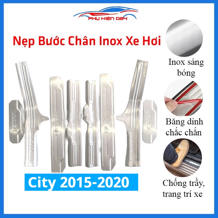 Bộ ốp bậc cửa trong ngoài nẹp bước chân City 2015-2016-2017-2018-2019-2020 Inox chống trầy trang trí xe