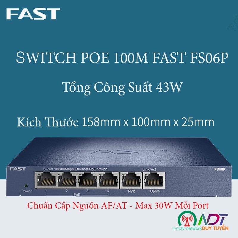 🇻🇳 Switch POE -FAST 5 - 6 ports 100mb 4 PoE 43W -FS06P - FS05P