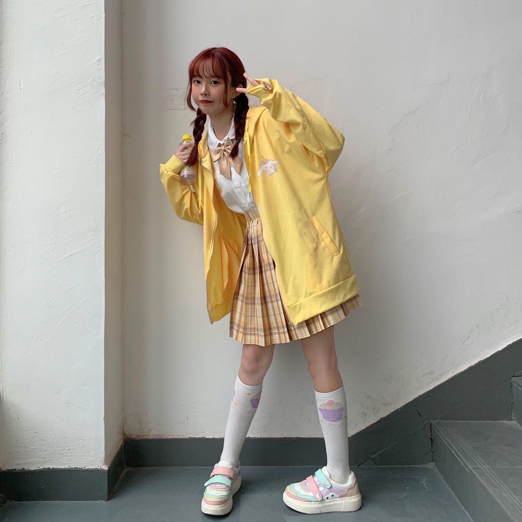 Áo khoác cardigan mỏng dáng rộng in họa tiết hoạt hình phong cách Nhật Bản thời trang thu đông cho nữ