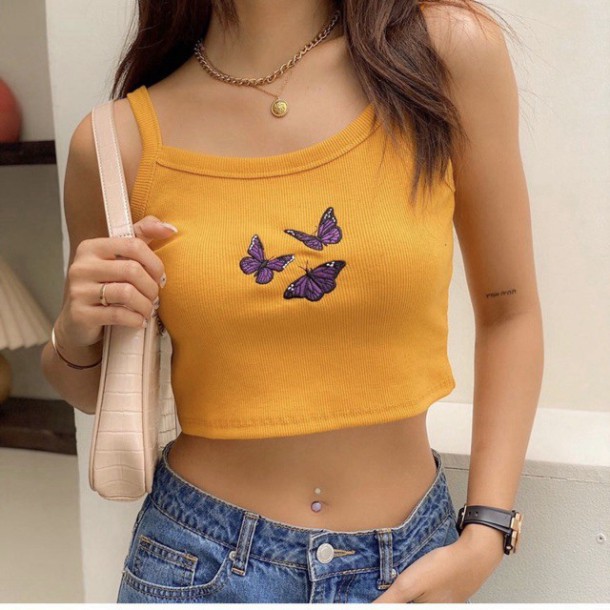 Áo croptop 3 lỗ thêu 3 chú bướm | WebRaoVat - webraovat.net.vn