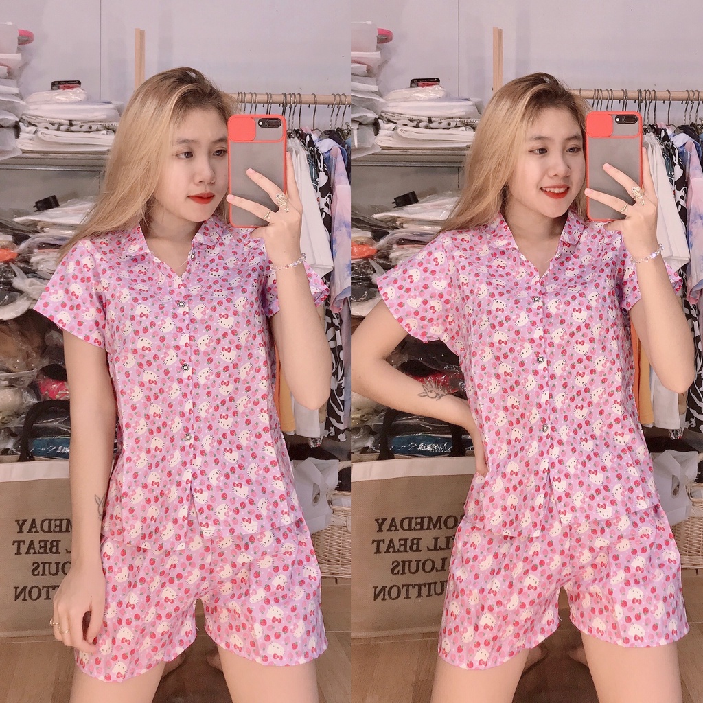 Pijama kate thái quần dài, lửng freesize dưới 62kg trẻ trung, đồ bộ mặc nhà nữ áo cộc xinh xắn - LUXCY Store