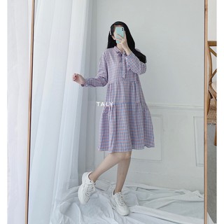 Đầm caro thắt nơ cổ taly d2511