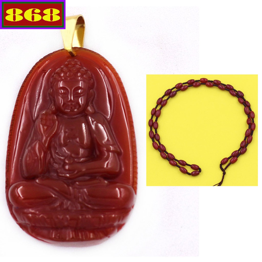Vòng cổ Dây hạt gạo đỏ Mặt Phật A di đà VDHGOMNOBV1 - Hộ mệnh tuổi Tuất, Hợi - Size phù hợp nam và nữ